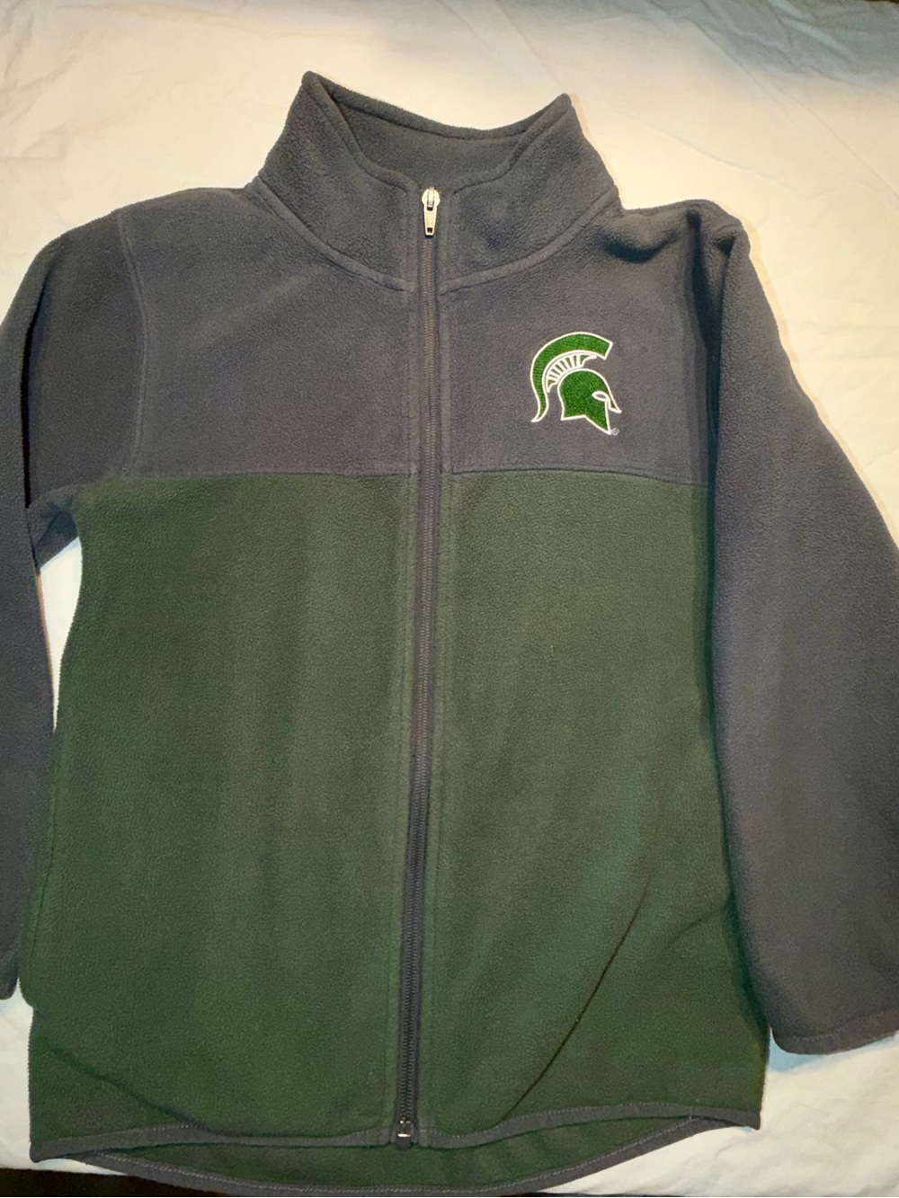 Michigan State Green and Gray Full-Zip Fleece Jacket with Spartan Logo YM